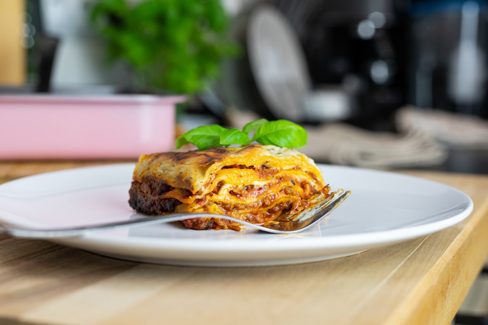 Lasagna on a plate.